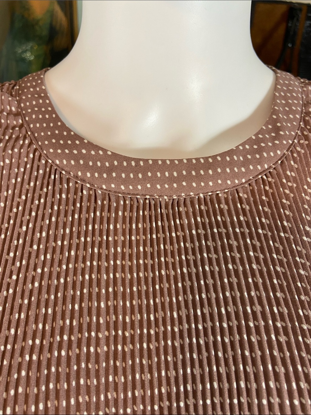 Adrianna Papell Taupe Polka Dot Pleated Swing Tank Top Sleeveless XLarge XL - Picture 4 of 11